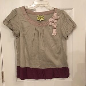 Anthropologie Floreat taupe cotton blouse
